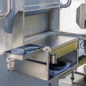 Portable BBQ Balcony Bracket with Shelf-Side View