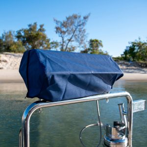 Portable BBQ Cover-Navy Blue on boat