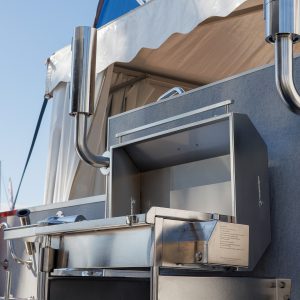 Sovereign Electric Portable BBQ - Mounted on Balcony Bracket with Shelf